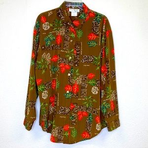 Vintage Autumn Novelty Print Blouse Size Large